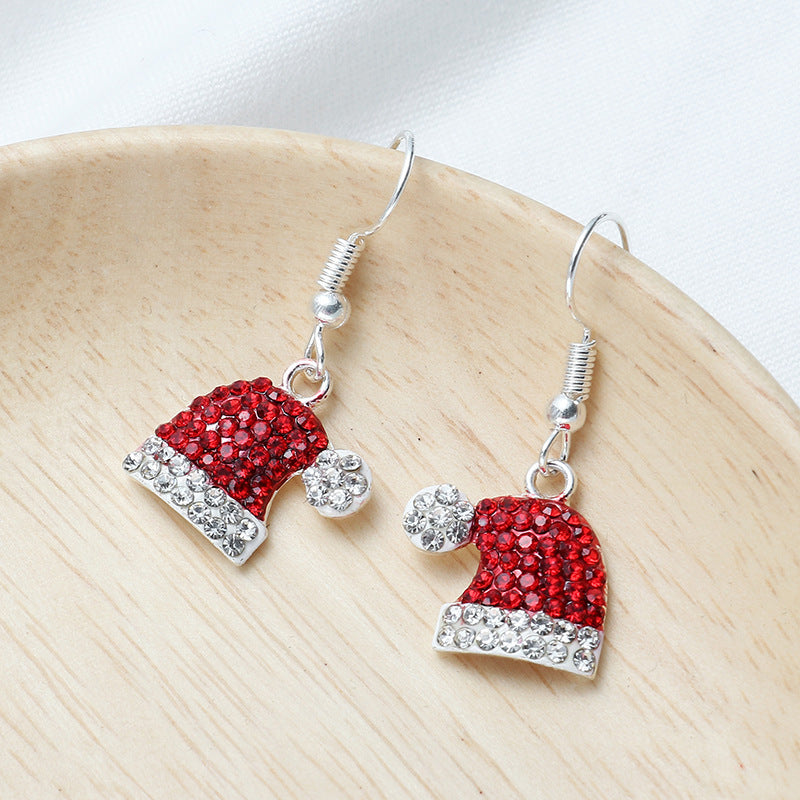 Wholesale Diamond Christmas Hat Alloy Stud Earrings